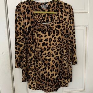JM Collection Leopard Print Blouse - Brown and Black